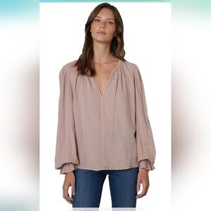 Velvet by Graham & Spencer May Cotton Gauze Long Sleeve Blouse Rosegold L